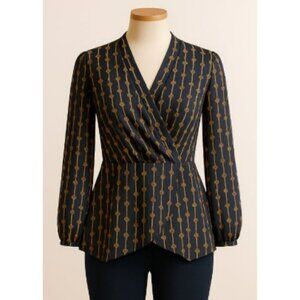 Key Print Puffed Sleeve Peplum Top